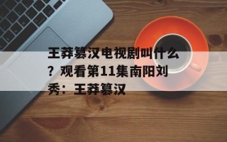 王莽篡汉电视剧叫什么？观看第11集南阳刘秀：王莽篡汉