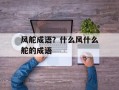 风舵成语？什么风什么舵的成语