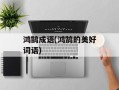 鸿鹄成语(鸿鹄的美好词语)